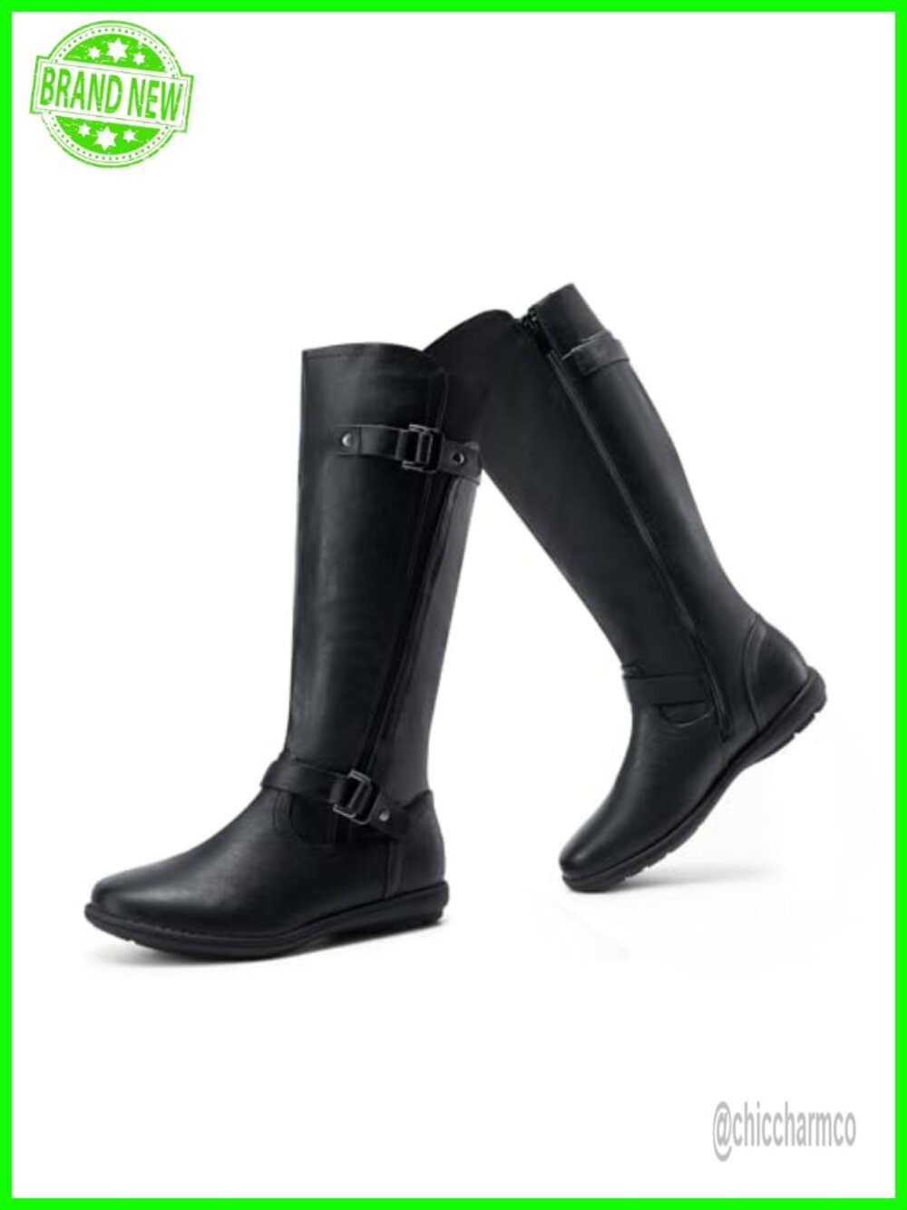 Wide Calf Knee High Flat Boots Faux Fur Lined Side Zip Winter